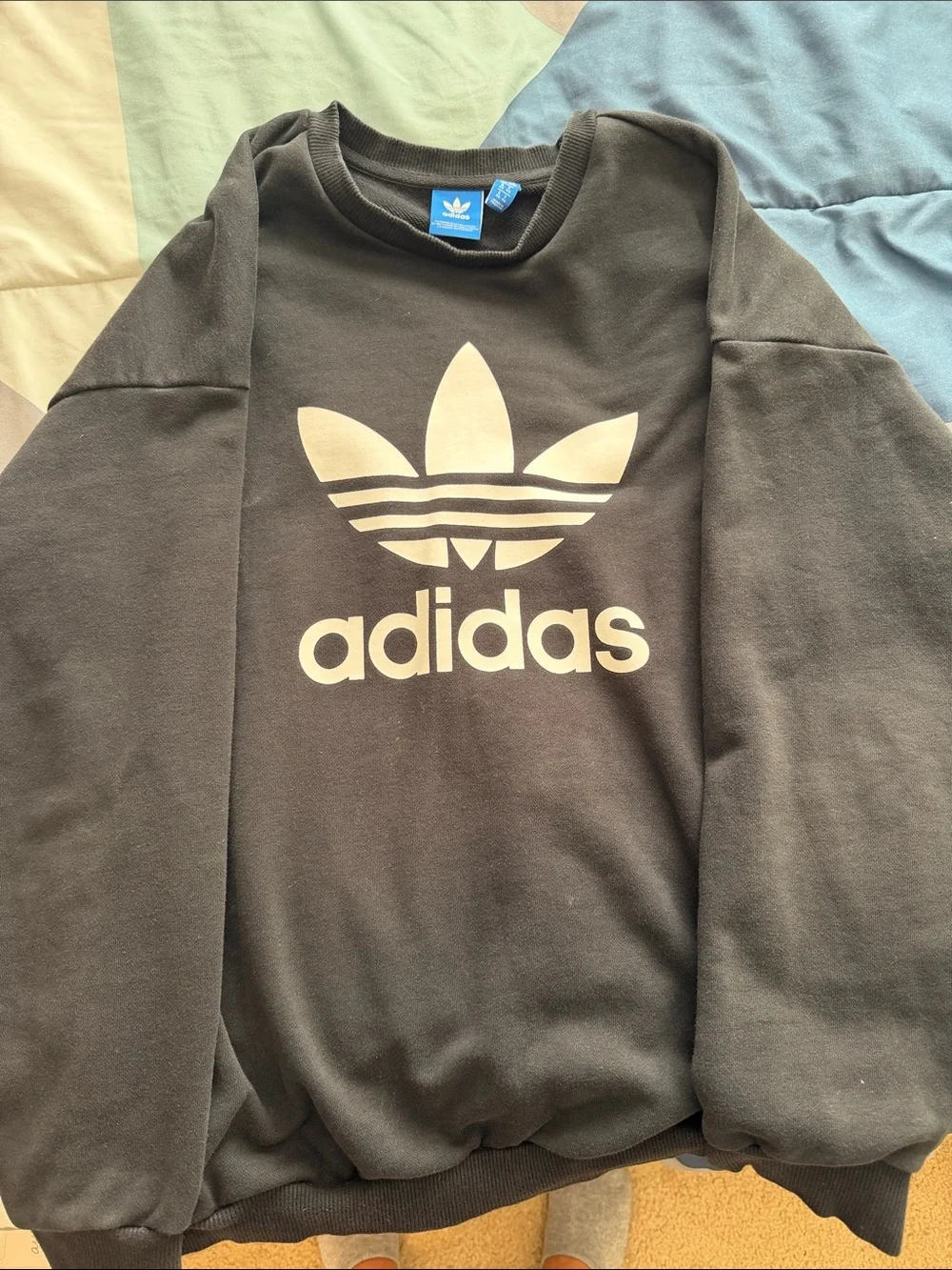 adidas Black Crewneck Sweatshirt with White Trefoil Logo